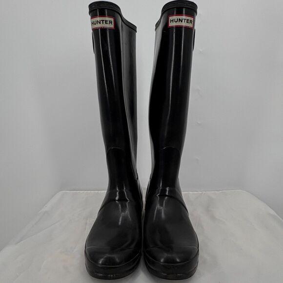 Hunter Tall Gloss Black Rain Boots, Size 7, Work Boots Equestrian Farm Chore - Picture 4 of 9